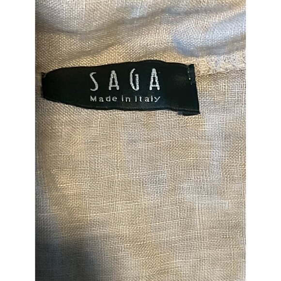 Saga Womens Beige 100% Linen Buttoned Babydoll Tunic Top  Italy 3/4 Sleeve - Picture 2 of 7